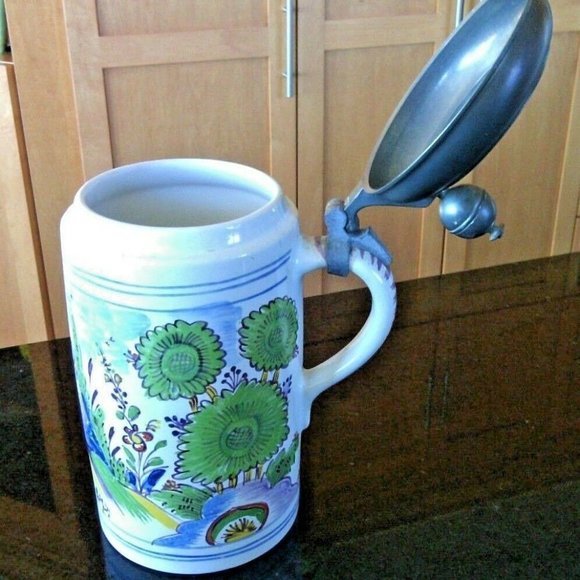 Fayence Rolling Pewter lidded German Beer Stein König Brewery 8248031 Pilseners - Picture 2 of 16